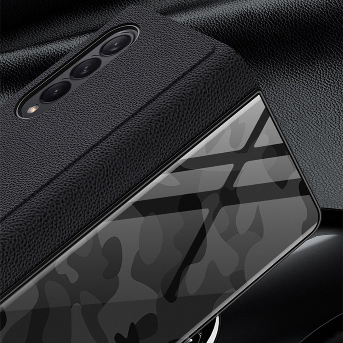 PU Leather + Tempered Glass + PC Phone Case Pattern Printed Stylish Protective Cover for Samsung Galaxy Z Fold3 5G/W22 5G