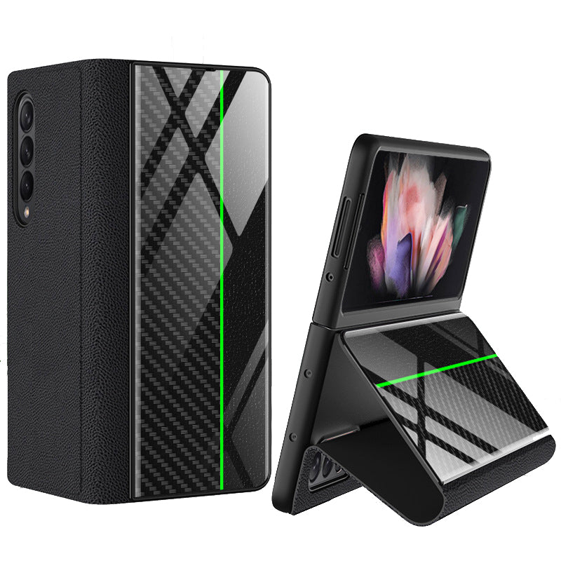 PU Leather + Tempered Glass + PC Phone Case Pattern Printed Stylish Protective Cover for Samsung Galaxy Z Fold3 5G/W22 5G