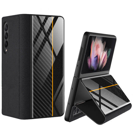 PU Leather + Tempered Glass + PC Phone Case Pattern Printed Stylish Protective Cover for Samsung Galaxy Z Fold3 5G/W22 5G