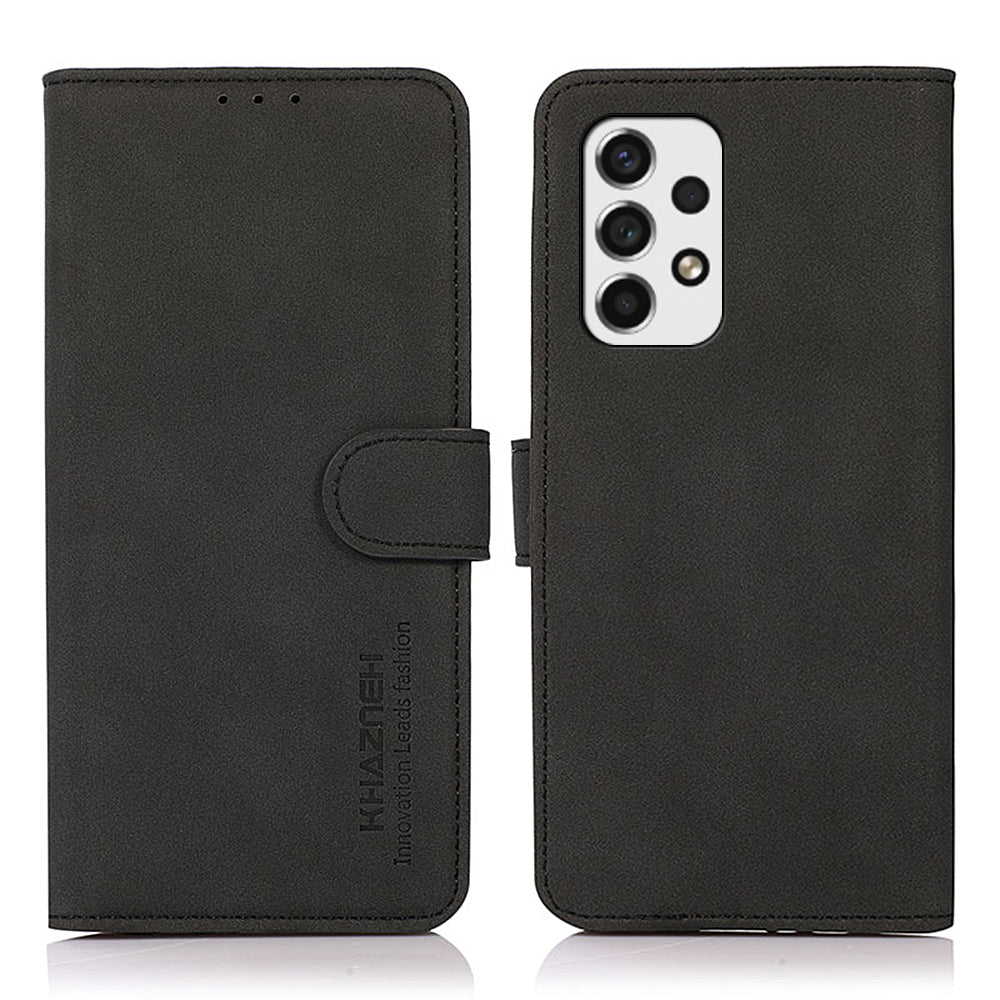 KHAZNEH Dual-sided Magnetic Clasp Textured PU Leather Phone Case Shell with Stand Wallet for Samsung Galaxy A53 5G