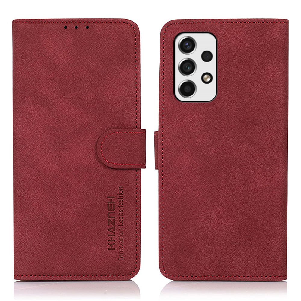 KHAZNEH Dual-sided Magnetic Clasp Textured PU Leather Phone Case Shell with Stand Wallet for Samsung Galaxy A53 5G