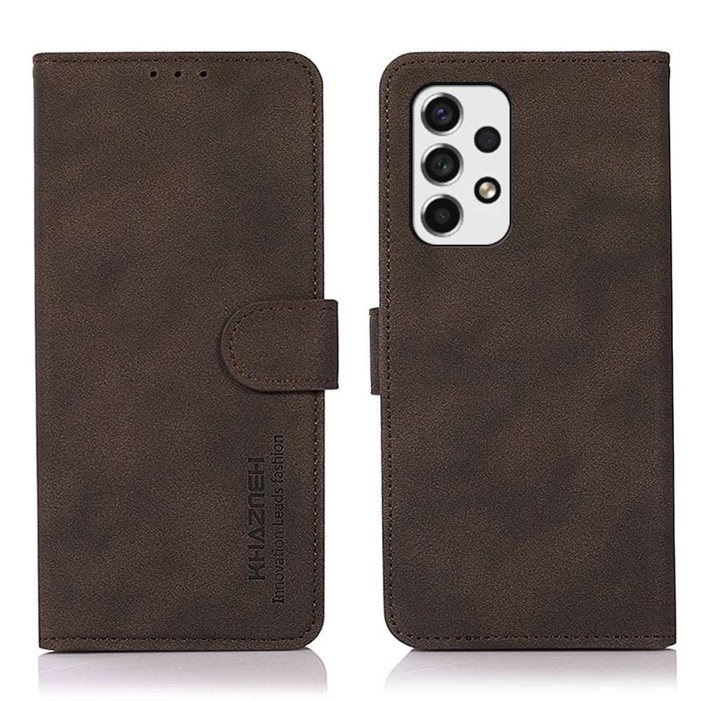 KHAZNEH Dual-sided Magnetic Clasp Textured PU Leather Phone Case Shell with Stand Wallet for Samsung Galaxy A53 5G