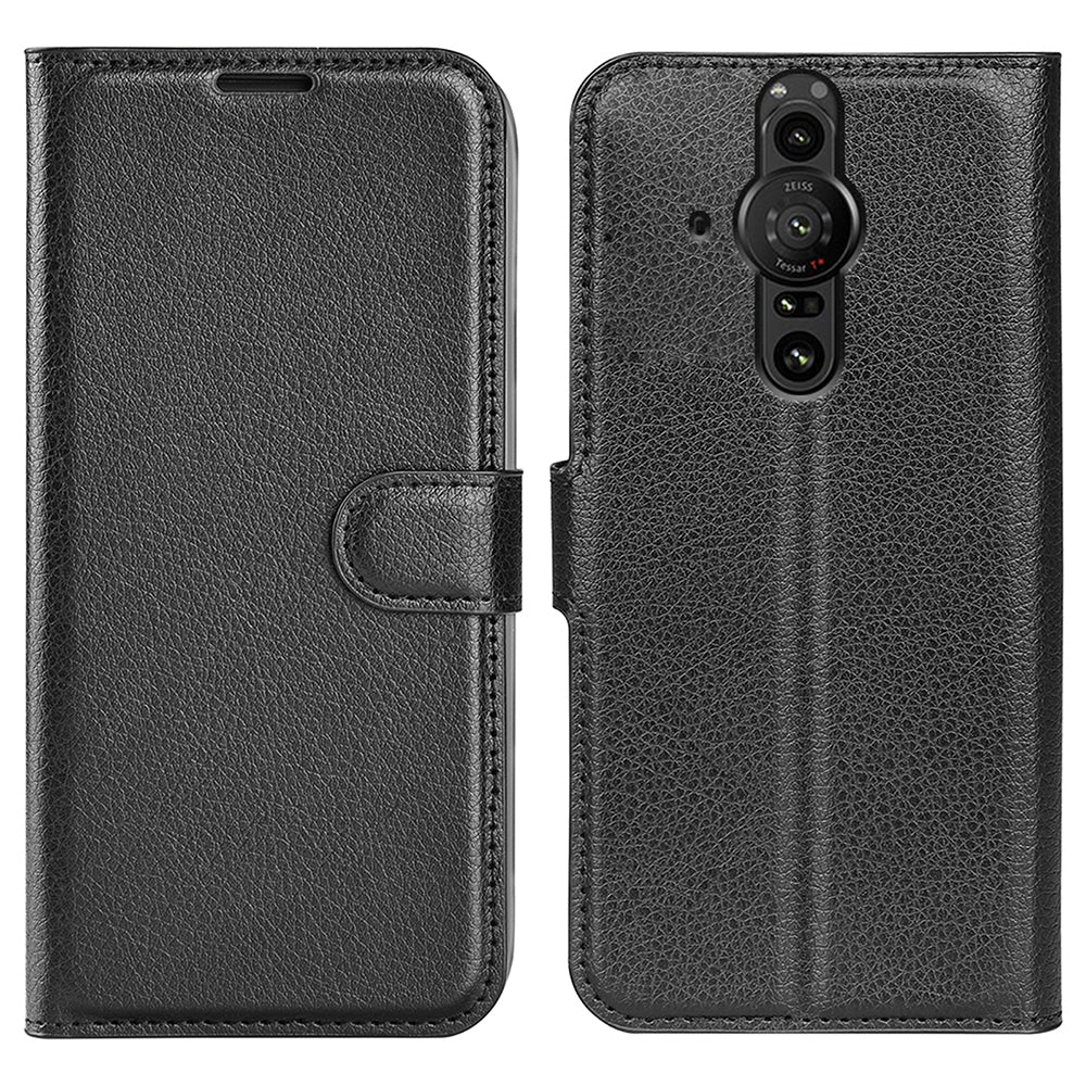 Magnetic Closure Litchi Texture PU Leather Wallet Case Stand Flip Folio Phone Cover for Sony Xperia Pro-I