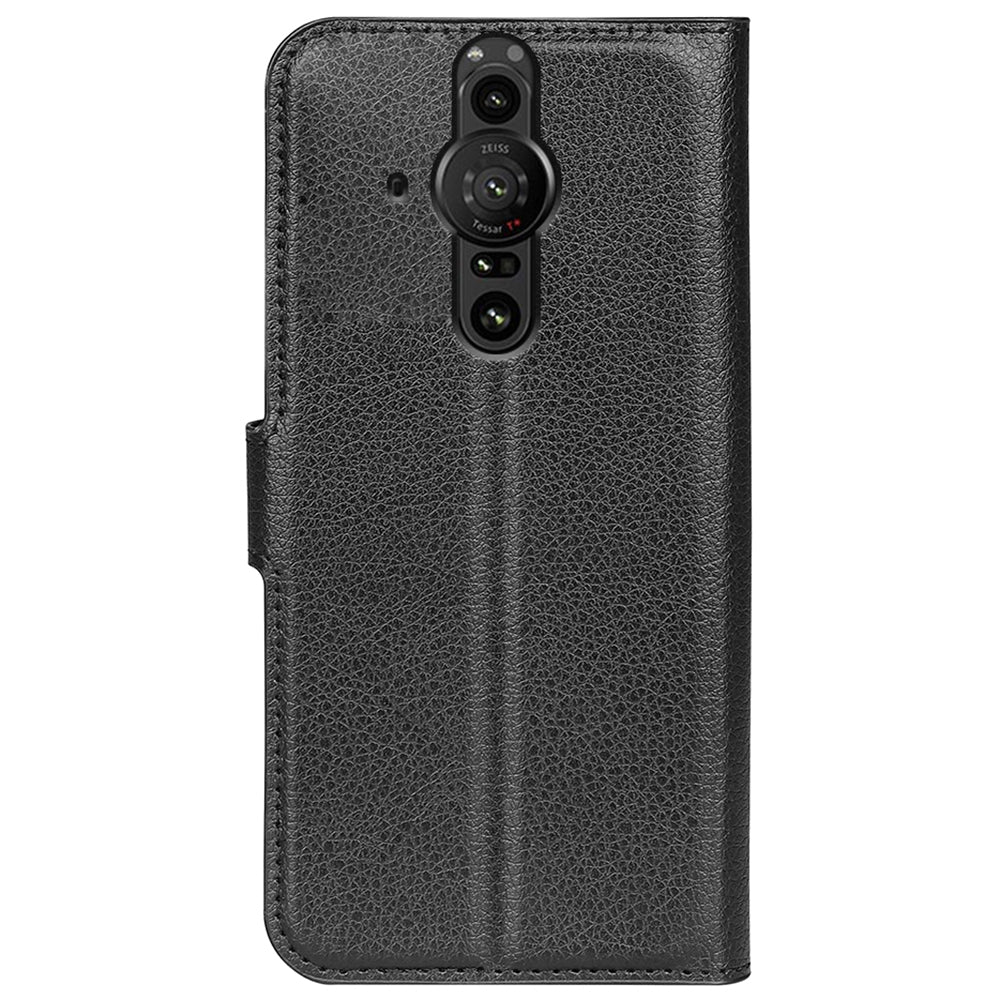 Magnetic Closure Litchi Texture PU Leather Wallet Case Stand Flip Folio Phone Cover for Sony Xperia Pro-I