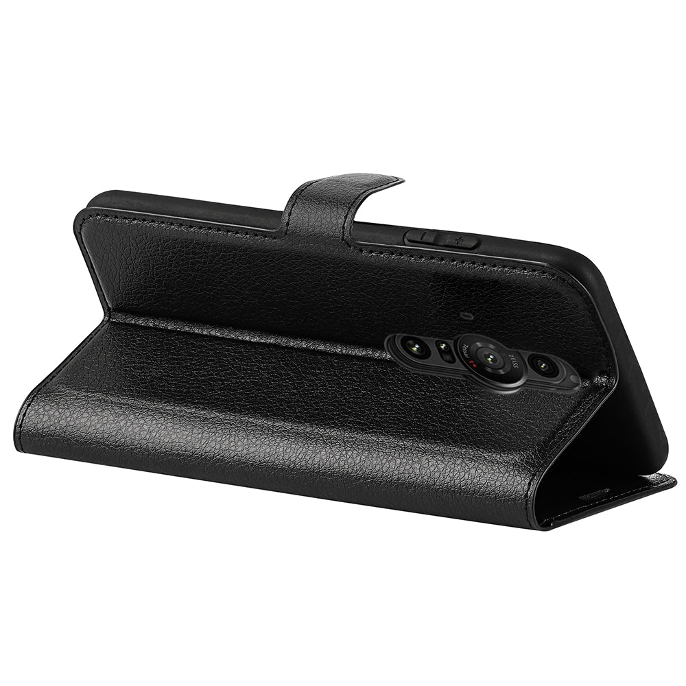 Magnetic Closure Litchi Texture PU Leather Wallet Case Stand Flip Folio Phone Cover for Sony Xperia Pro-I