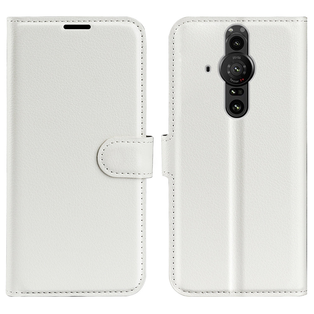 Magnetic Closure Litchi Texture PU Leather Wallet Case Stand Flip Folio Phone Cover for Sony Xperia Pro-I
