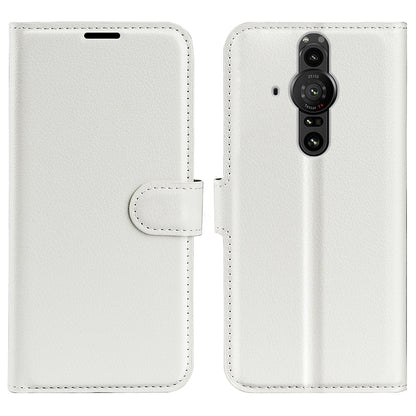 Magnetic Closure Litchi Texture PU Leather Wallet Case Stand Flip Folio Phone Cover for Sony Xperia Pro-I