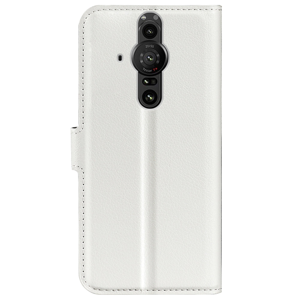 Magnetic Closure Litchi Texture PU Leather Wallet Case Stand Flip Folio Phone Cover for Sony Xperia Pro-I