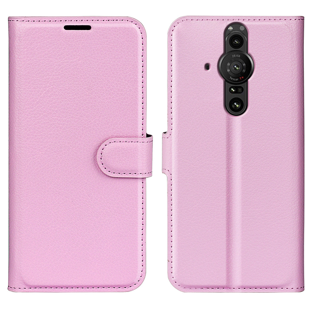 Magnetic Closure Litchi Texture PU Leather Wallet Case Stand Flip Folio Phone Cover for Sony Xperia Pro-I