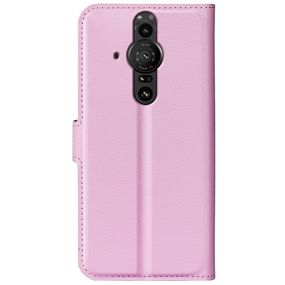 Magnetic Closure Litchi Texture PU Leather Wallet Case Stand Flip Folio Phone Cover for Sony Xperia Pro-I