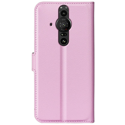 Magnetic Closure Litchi Texture PU Leather Wallet Case Stand Flip Folio Phone Cover for Sony Xperia Pro-I