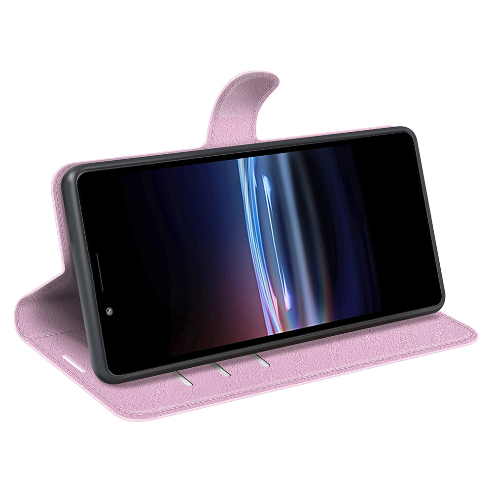 Magnetic Closure Litchi Texture PU Leather Wallet Case Stand Flip Folio Phone Cover for Sony Xperia Pro-I