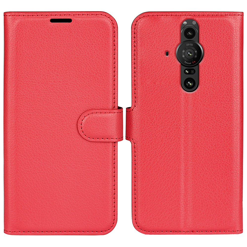 Magnetic Closure Litchi Texture PU Leather Wallet Case Stand Flip Folio Phone Cover for Sony Xperia Pro-I