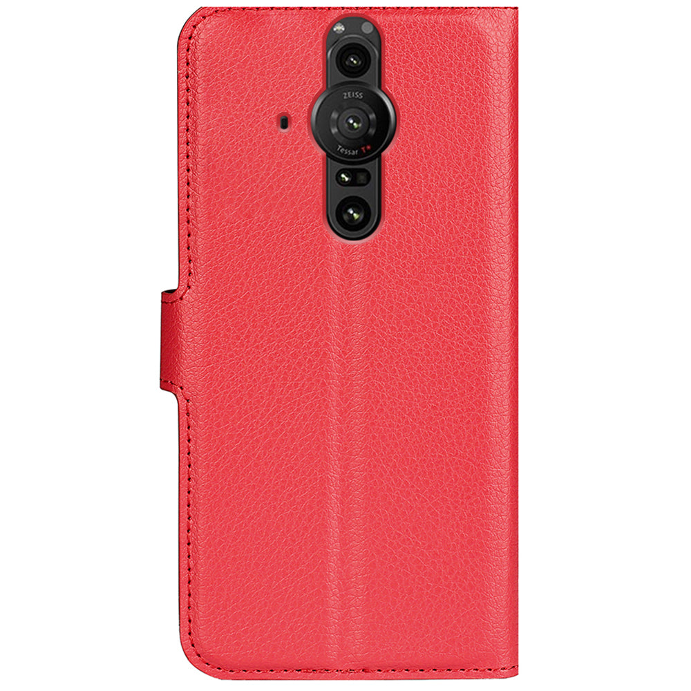 Magnetic Closure Litchi Texture PU Leather Wallet Case Stand Flip Folio Phone Cover for Sony Xperia Pro-I