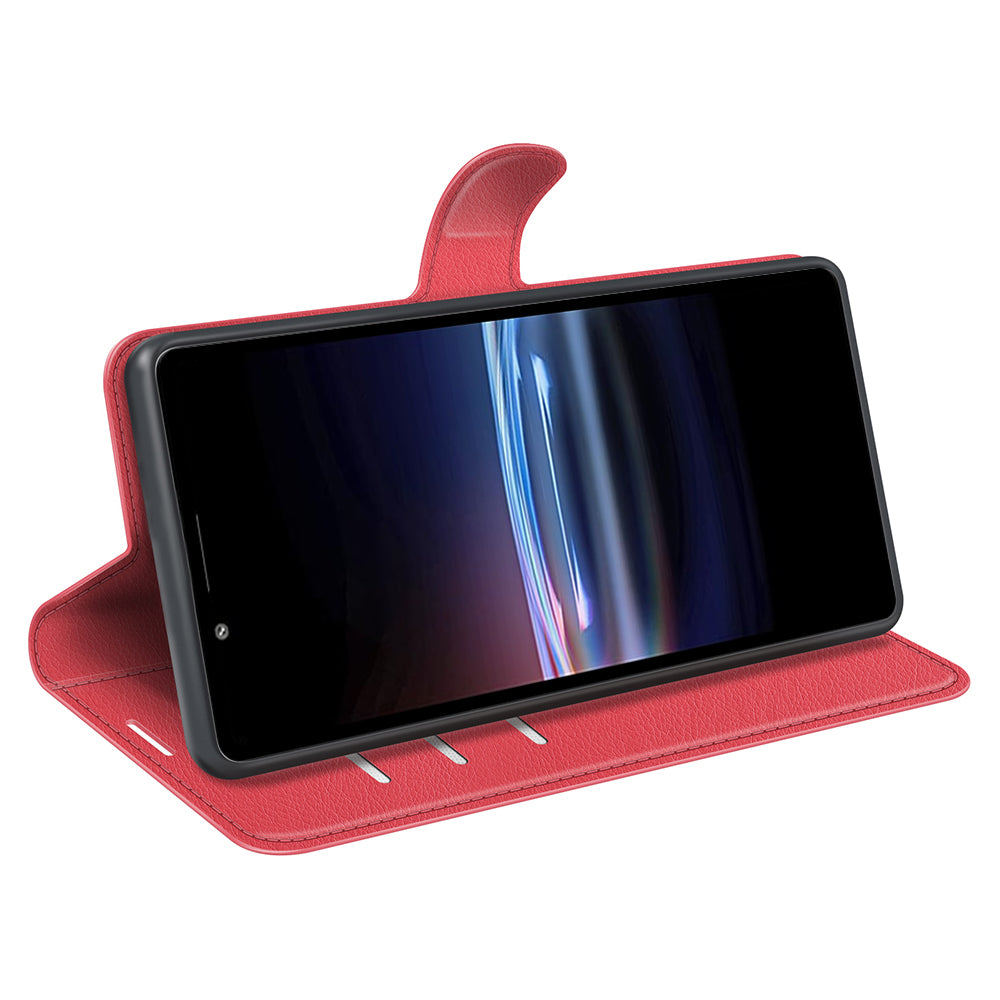 Magnetic Closure Litchi Texture PU Leather Wallet Case Stand Flip Folio Phone Cover for Sony Xperia Pro-I