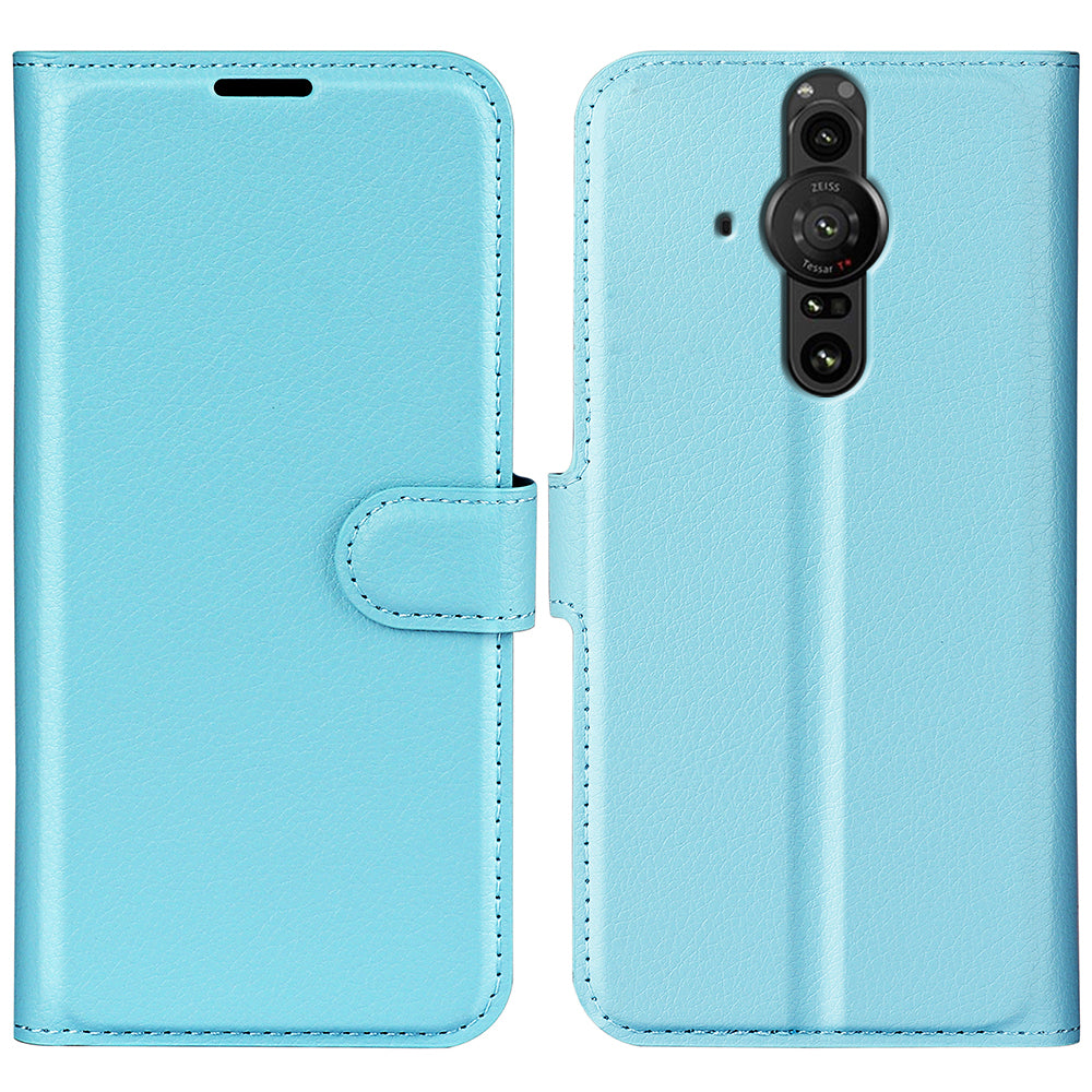 Magnetic Closure Litchi Texture PU Leather Wallet Case Stand Flip Folio Phone Cover for Sony Xperia Pro-I
