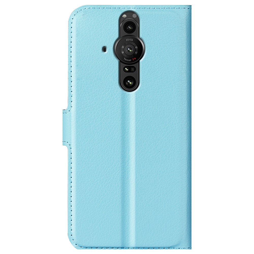 Magnetic Closure Litchi Texture PU Leather Wallet Case Stand Flip Folio Phone Cover for Sony Xperia Pro-I