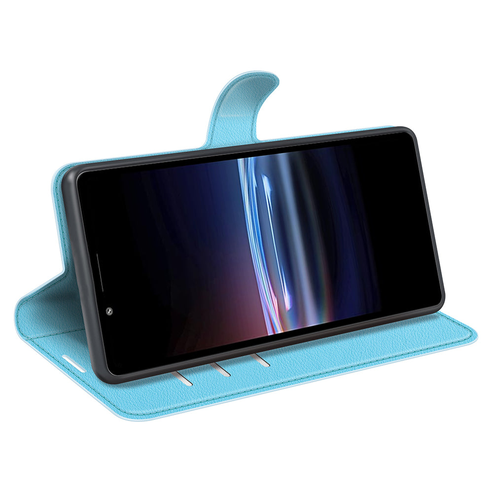 Magnetic Closure Litchi Texture PU Leather Wallet Case Stand Flip Folio Phone Cover for Sony Xperia Pro-I