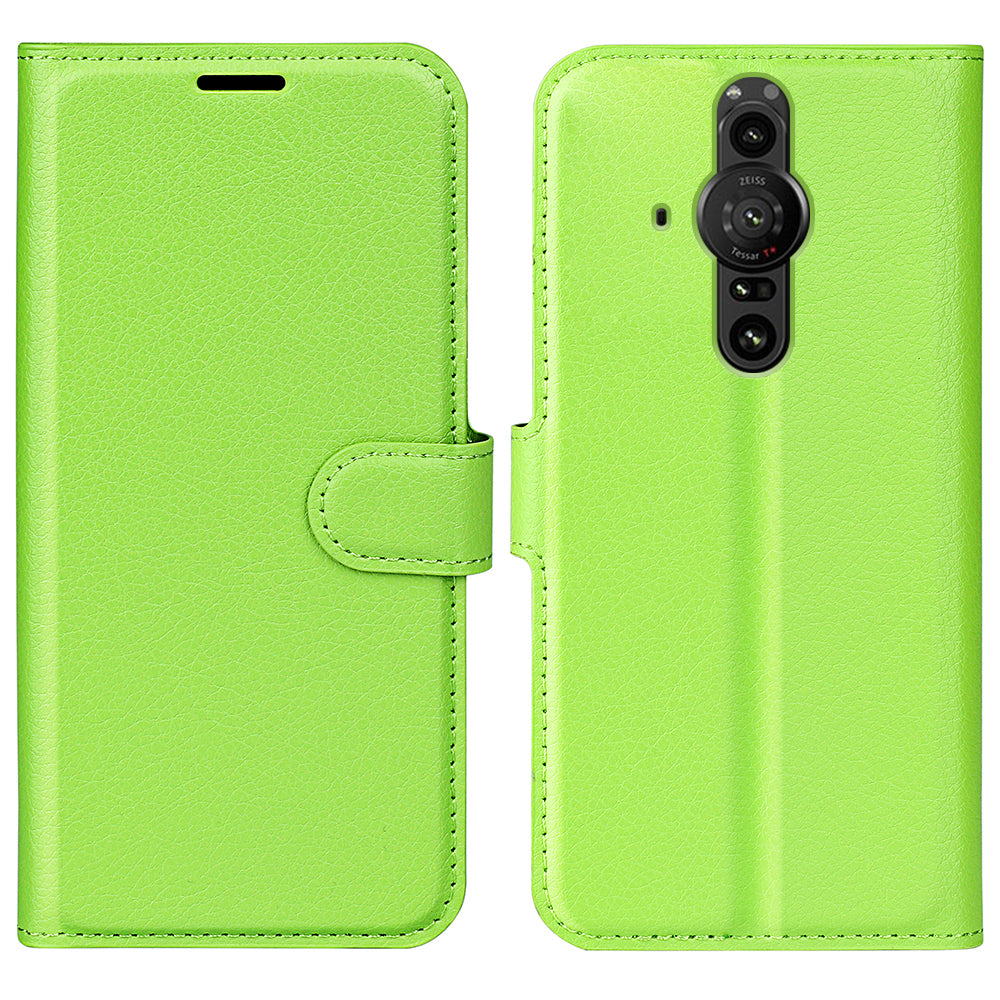 Magnetic Closure Litchi Texture PU Leather Wallet Case Stand Flip Folio Phone Cover for Sony Xperia Pro-I
