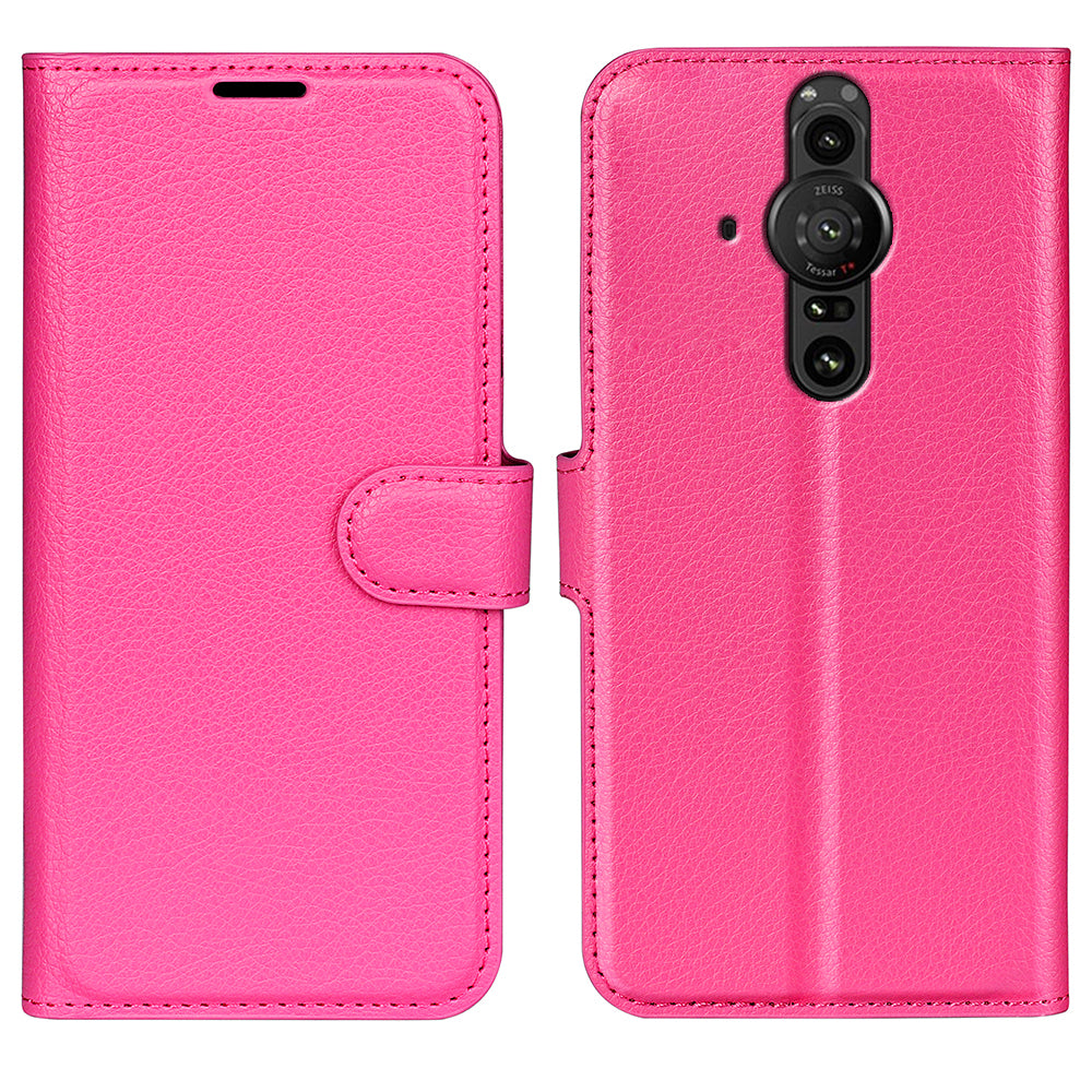 Magnetic Closure Litchi Texture PU Leather Wallet Case Stand Flip Folio Phone Cover for Sony Xperia Pro-I