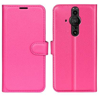 Magnetic Closure Litchi Texture PU Leather Wallet Case Stand Flip Folio Phone Cover for Sony Xperia Pro-I
