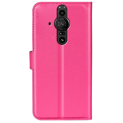 Magnetic Closure Litchi Texture PU Leather Wallet Case Stand Flip Folio Phone Cover for Sony Xperia Pro-I