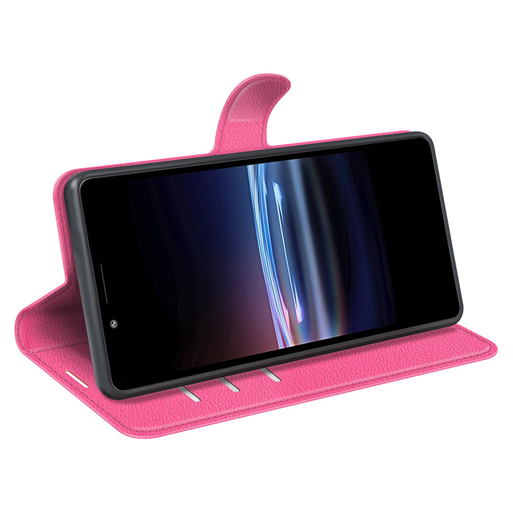 Magnetic Closure Litchi Texture PU Leather Wallet Case Stand Flip Folio Phone Cover for Sony Xperia Pro-I
