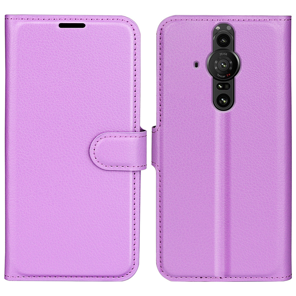 Magnetic Closure Litchi Texture PU Leather Wallet Case Stand Flip Folio Phone Cover for Sony Xperia Pro-I