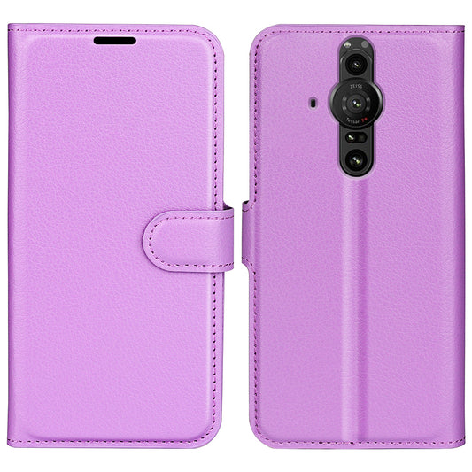 Magnetic Closure Litchi Texture PU Leather Wallet Case Stand Flip Folio Phone Cover for Sony Xperia Pro-I