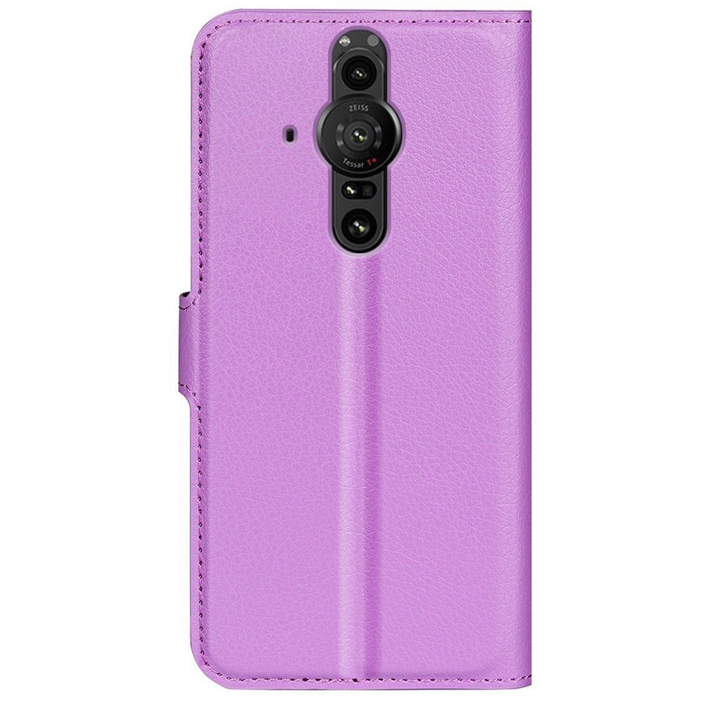 Magnetic Closure Litchi Texture PU Leather Wallet Case Stand Flip Folio Phone Cover for Sony Xperia Pro-I