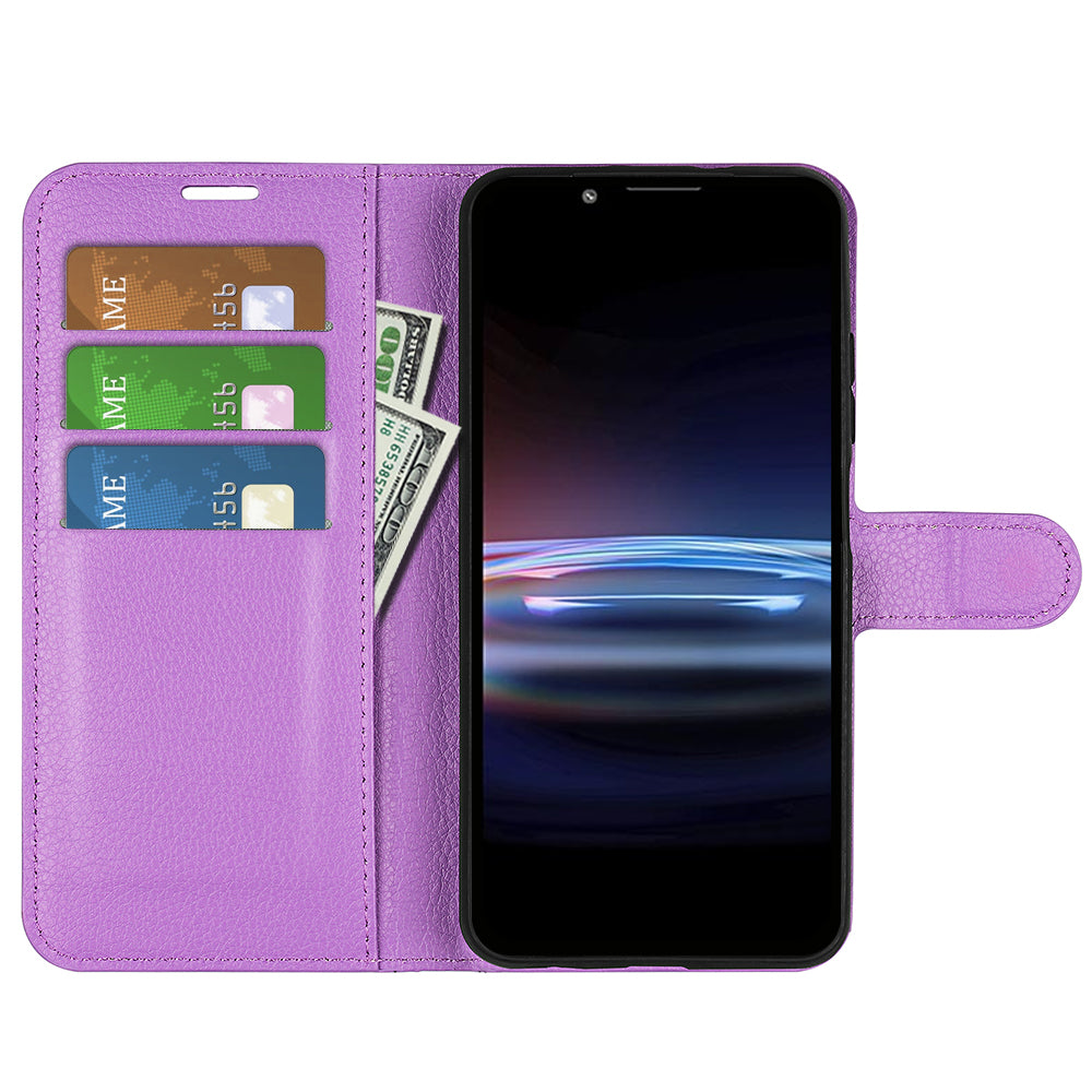 Magnetic Closure Litchi Texture PU Leather Wallet Case Stand Flip Folio Phone Cover for Sony Xperia Pro-I