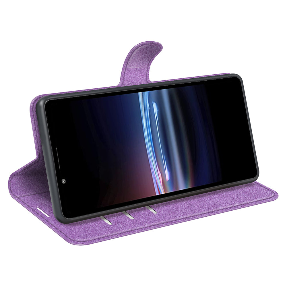 Magnetic Closure Litchi Texture PU Leather Wallet Case Stand Flip Folio Phone Cover for Sony Xperia Pro-I