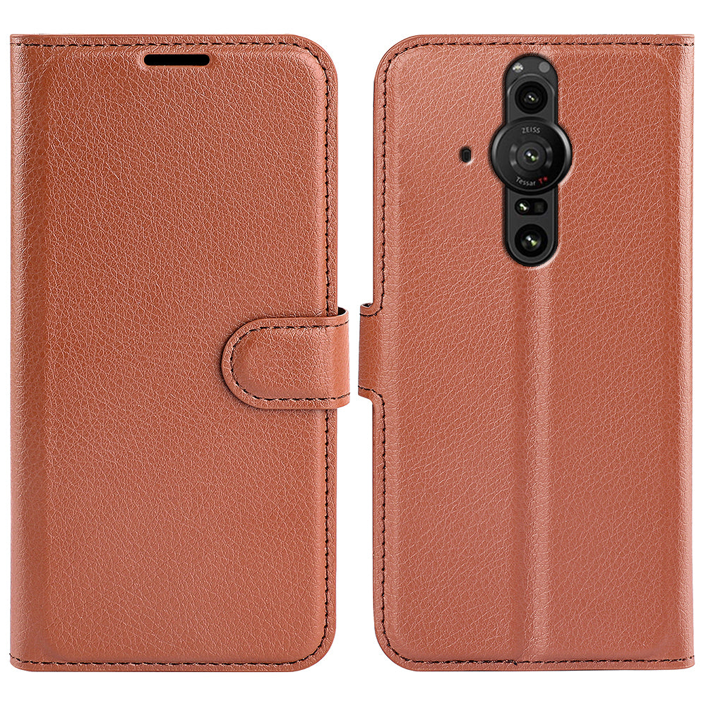 Magnetic Closure Litchi Texture PU Leather Wallet Case Stand Flip Folio Phone Cover for Sony Xperia Pro-I