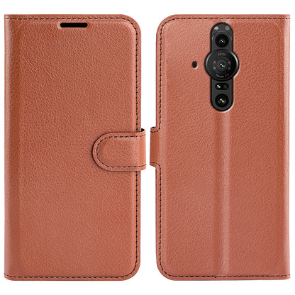Magnetic Closure Litchi Texture PU Leather Wallet Case Stand Flip Folio Phone Cover for Sony Xperia Pro-I