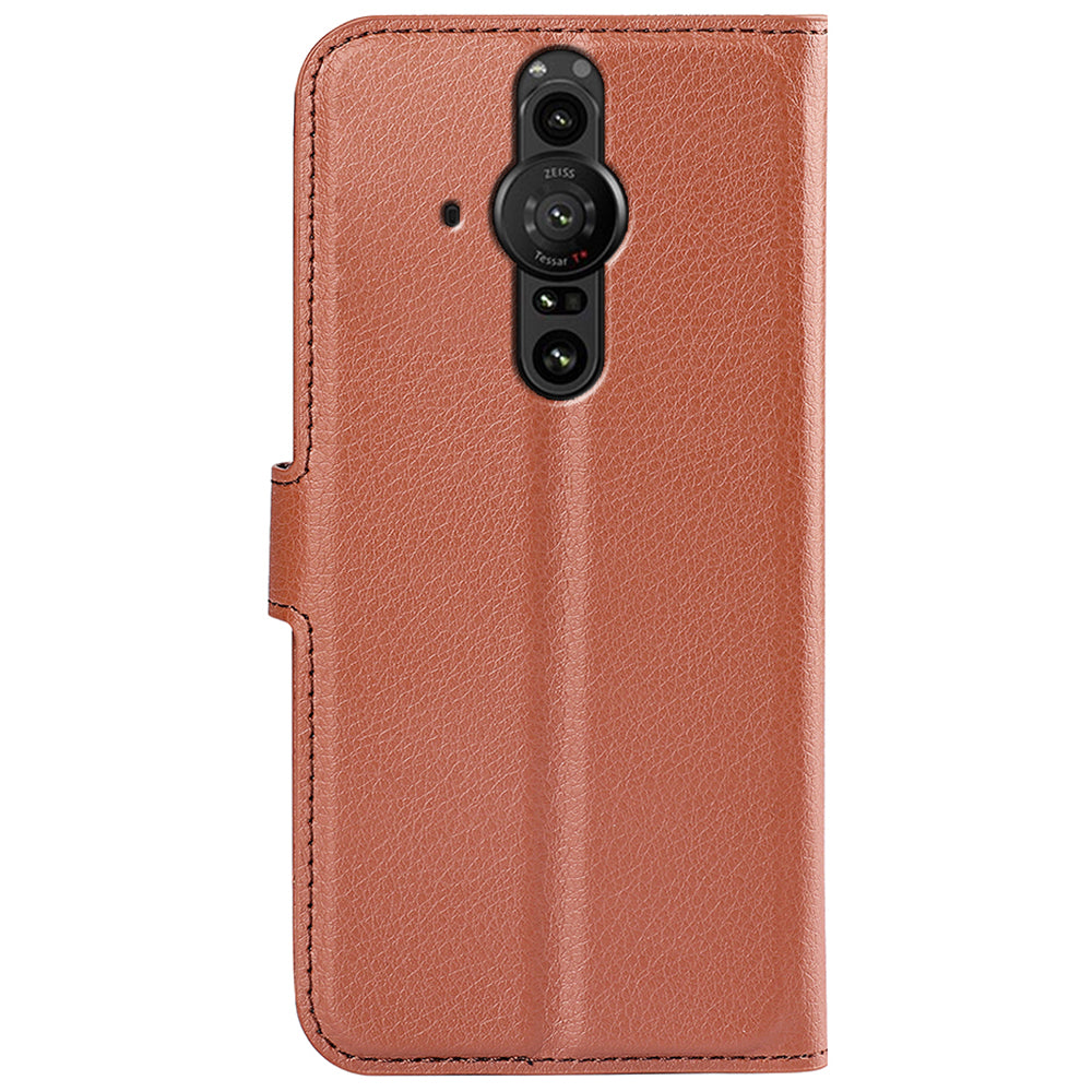 Magnetic Closure Litchi Texture PU Leather Wallet Case Stand Flip Folio Phone Cover for Sony Xperia Pro-I