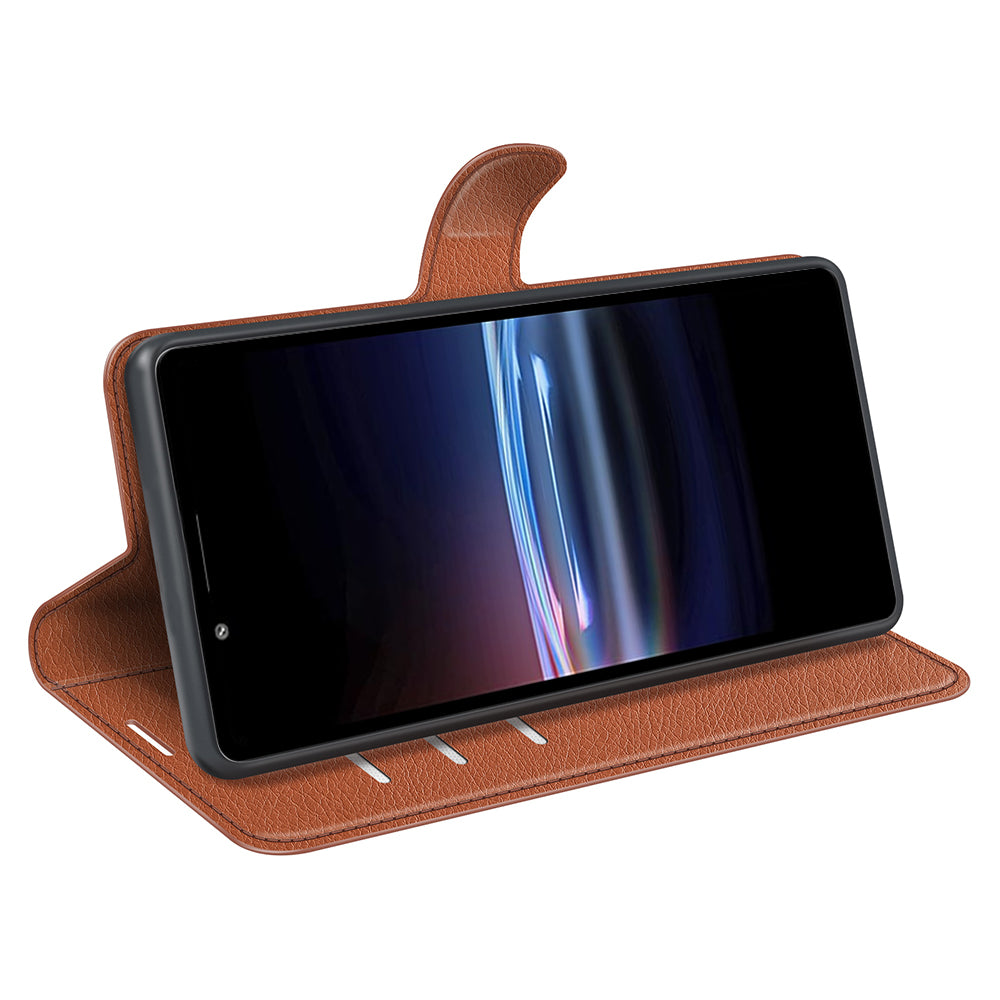 Magnetic Closure Litchi Texture PU Leather Wallet Case Stand Flip Folio Phone Cover for Sony Xperia Pro-I
