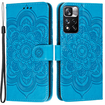 Imprinting Mandala Flower Flip PU Leather Case Stand Magnetic Closure Protective Phone Cover with Strap for Xiaomi Redmi Note 11 Pro 5G (China) (MediaTek)/Note 11 Pro+ 5G