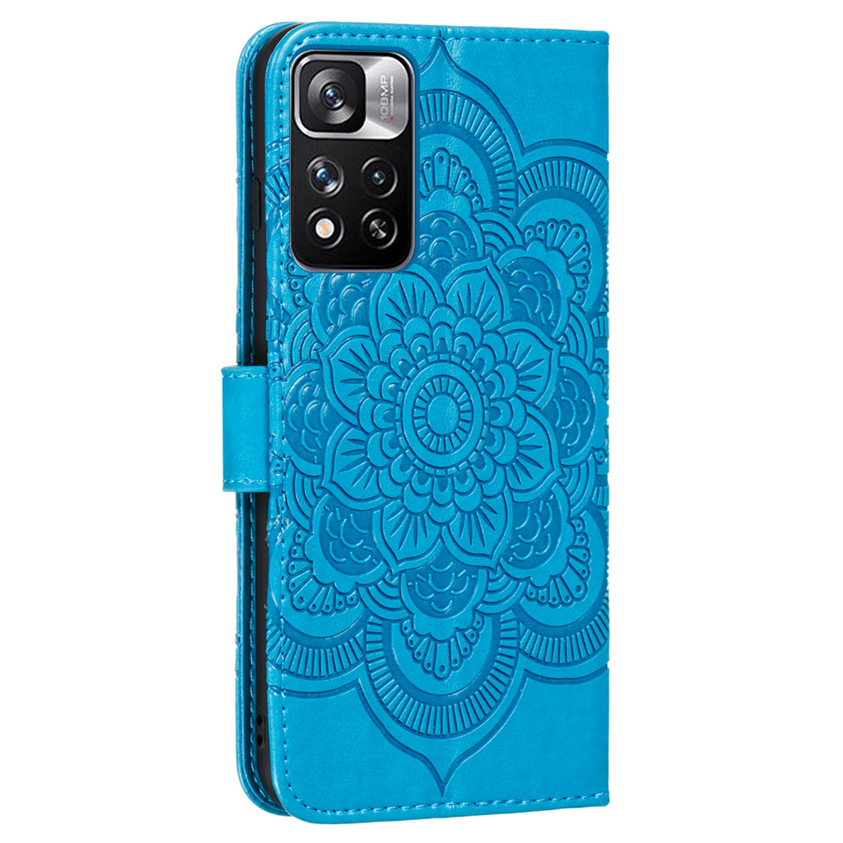 Imprinting Mandala Flower Flip PU Leather Case Stand Magnetic Closure Protective Phone Cover with Strap for Xiaomi Redmi Note 11 Pro 5G (China) (MediaTek)/Note 11 Pro+ 5G