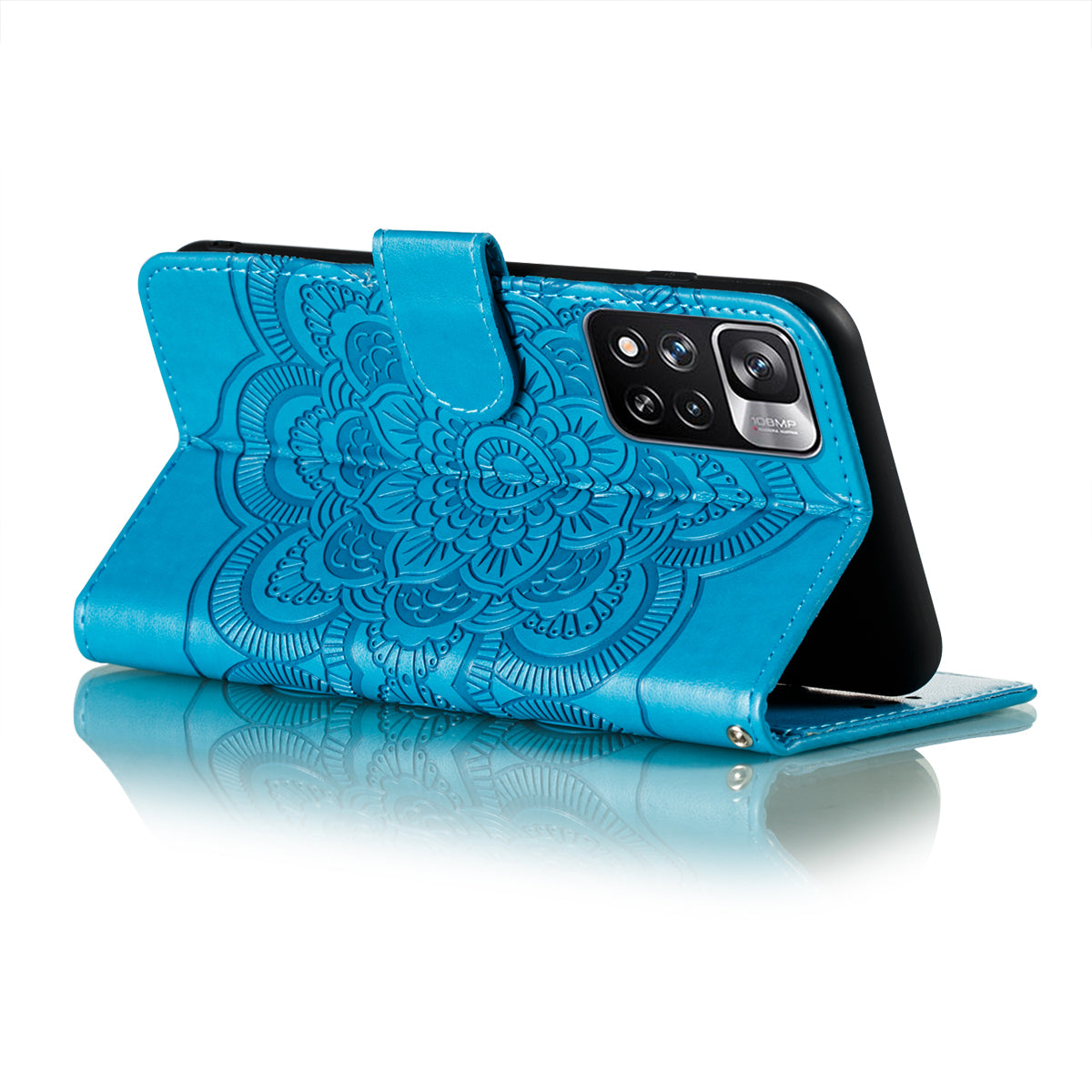 Imprinting Mandala Flower Flip PU Leather Case Stand Magnetic Closure Protective Phone Cover with Strap for Xiaomi Redmi Note 11 Pro 5G (China) (MediaTek)/Note 11 Pro+ 5G