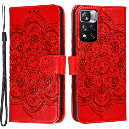Imprinting Mandala Flower Flip PU Leather Case Stand Magnetic Closure Protective Phone Cover with Strap for Xiaomi Redmi Note 11 Pro 5G (China) (MediaTek)/Note 11 Pro+ 5G