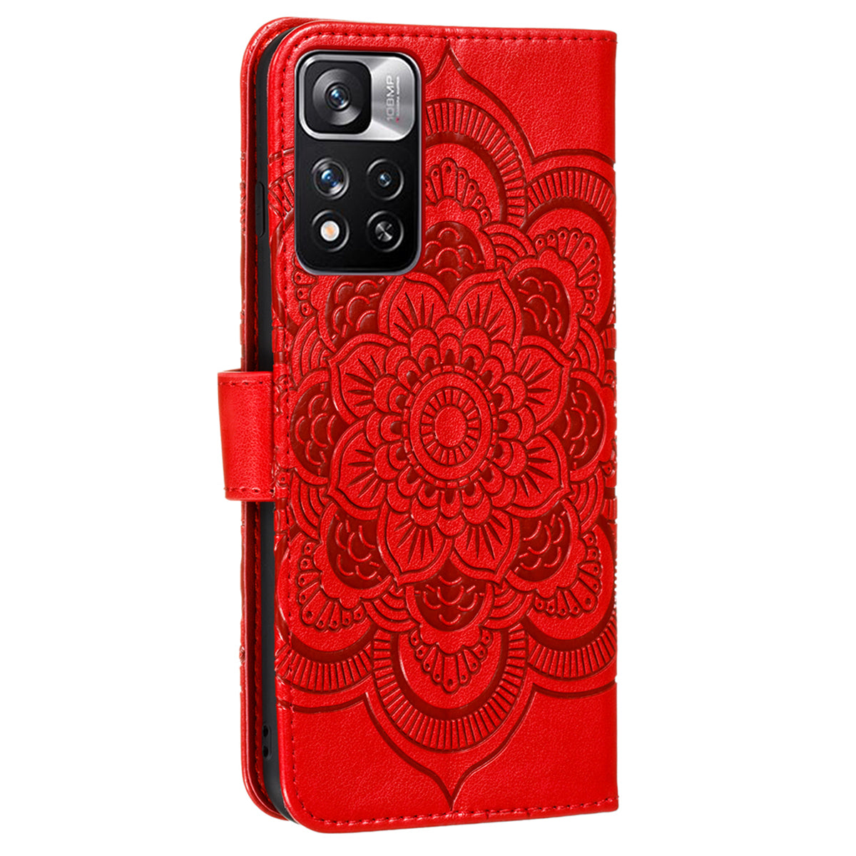 Imprinting Mandala Flower Flip PU Leather Case Stand Magnetic Closure Protective Phone Cover with Strap for Xiaomi Redmi Note 11 Pro 5G (China) (MediaTek)/Note 11 Pro+ 5G