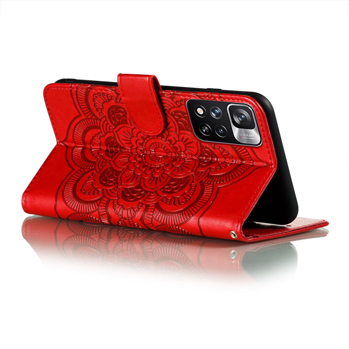 Imprinting Mandala Flower Flip PU Leather Case Stand Magnetic Closure Protective Phone Cover with Strap for Xiaomi Redmi Note 11 Pro 5G (China) (MediaTek)/Note 11 Pro+ 5G