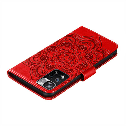 Imprinting Mandala Flower Flip PU Leather Case Stand Magnetic Closure Protective Phone Cover with Strap for Xiaomi Redmi Note 11 Pro 5G (China) (MediaTek)/Note 11 Pro+ 5G
