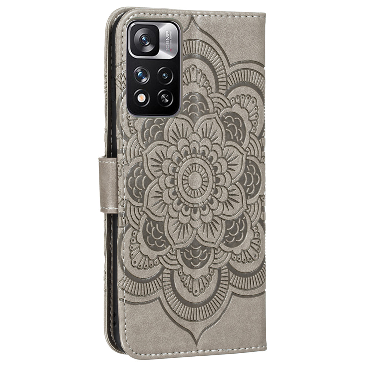 Imprinting Mandala Flower Flip PU Leather Case Stand Magnetic Closure Protective Phone Cover with Strap for Xiaomi Redmi Note 11 Pro 5G (China) (MediaTek)/Note 11 Pro+ 5G