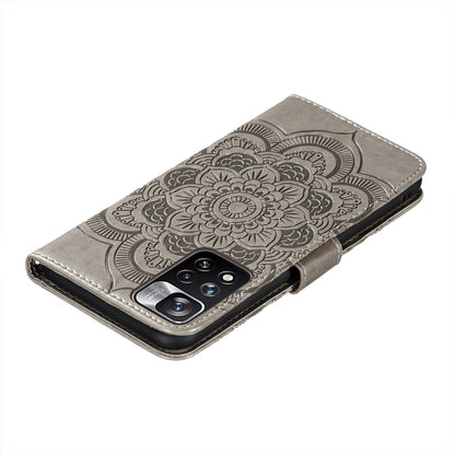 Imprinting Mandala Flower Flip PU Leather Case Stand Magnetic Closure Protective Phone Cover with Strap for Xiaomi Redmi Note 11 Pro 5G (China) (MediaTek)/Note 11 Pro+ 5G