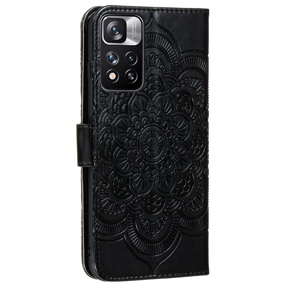 Imprinting Mandala Flower Flip PU Leather Case Stand Magnetic Closure Protective Phone Cover with Strap for Xiaomi Redmi Note 11 Pro 5G (China) (MediaTek)/Note 11 Pro+ 5G