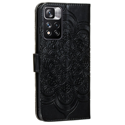 Imprinting Mandala Flower Flip PU Leather Case Stand Magnetic Closure Protective Phone Cover with Strap for Xiaomi Redmi Note 11 Pro 5G (China) (MediaTek)/Note 11 Pro+ 5G