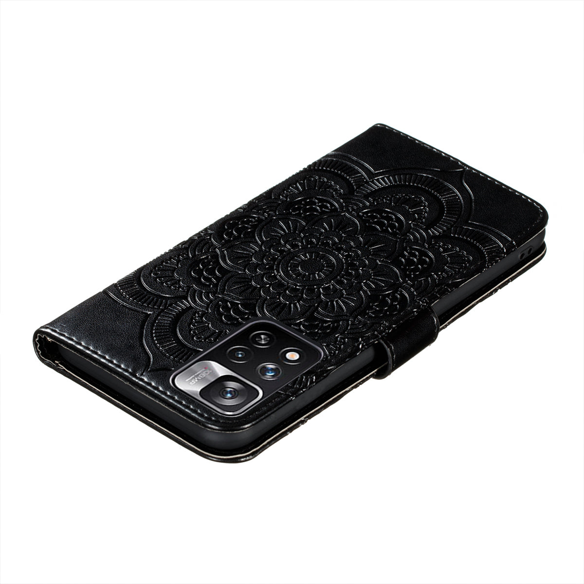 Imprinting Mandala Flower Flip PU Leather Case Stand Magnetic Closure Protective Phone Cover with Strap for Xiaomi Redmi Note 11 Pro 5G (China) (MediaTek)/Note 11 Pro+ 5G