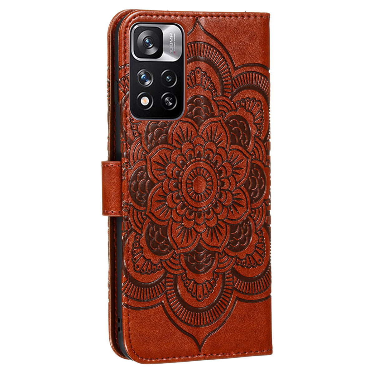 Imprinting Mandala Flower Flip PU Leather Case Stand Magnetic Closure Protective Phone Cover with Strap for Xiaomi Redmi Note 11 Pro 5G (China) (MediaTek)/Note 11 Pro+ 5G