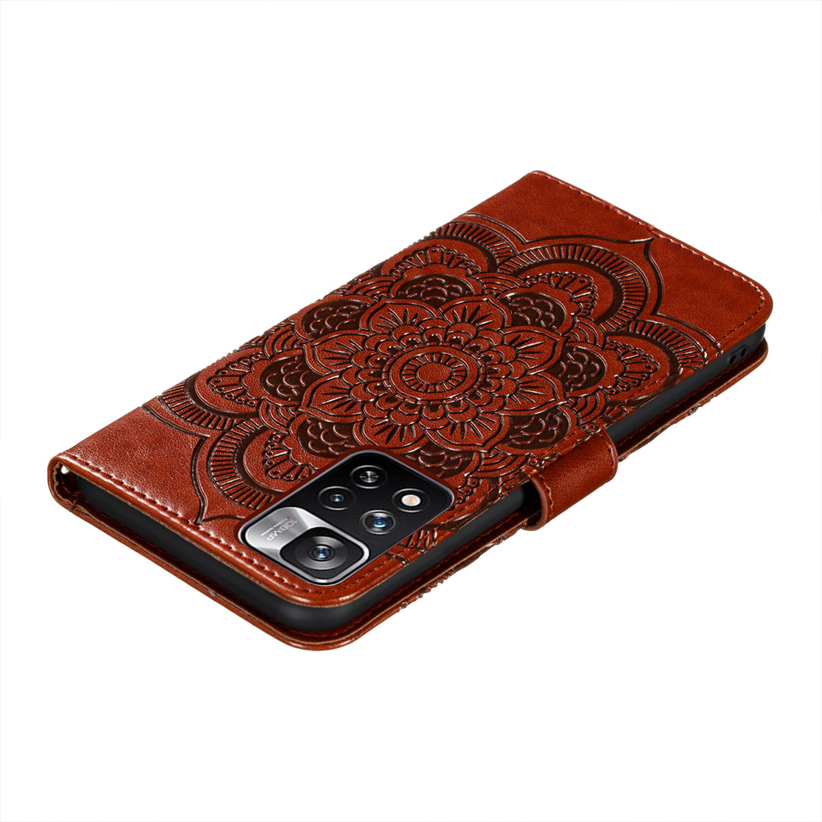 Imprinting Mandala Flower Flip PU Leather Case Stand Magnetic Closure Protective Phone Cover with Strap for Xiaomi Redmi Note 11 Pro 5G (China) (MediaTek)/Note 11 Pro+ 5G